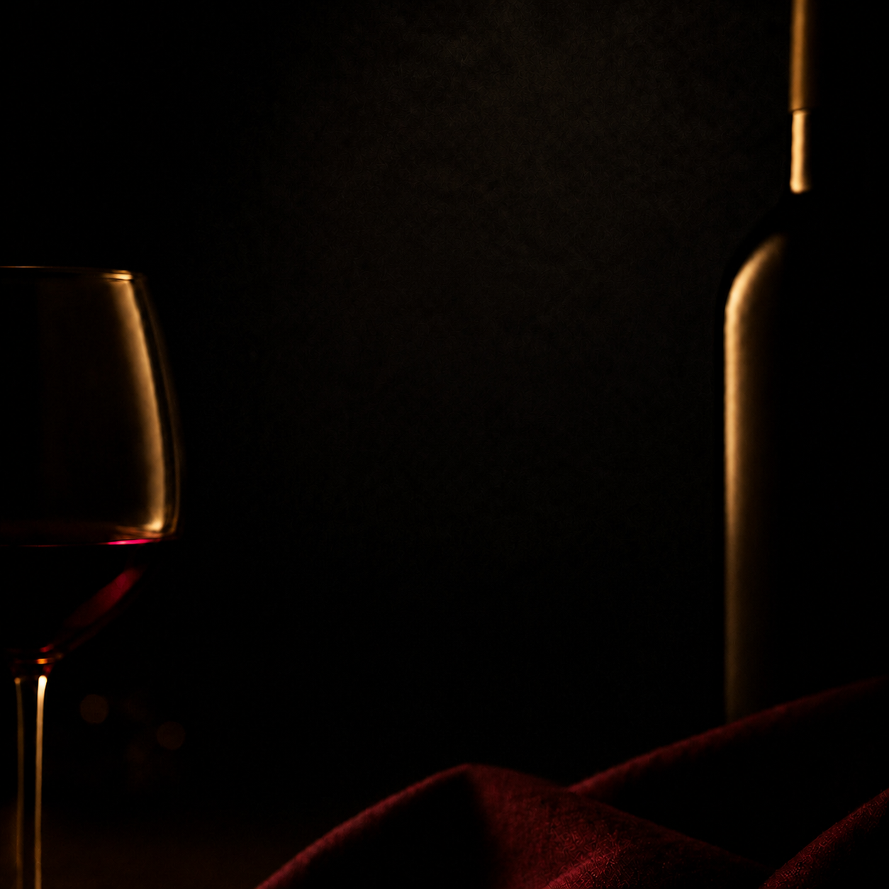 Atmosfera GWines com taça e garrafa de vinho